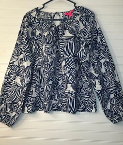 Top de algodón manga larga Lilly Pulitzer XL azul marino egeo Beach Path para mujer - Imagen 1 de 8