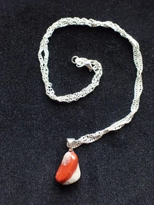 Cute Michigan Pudding Stone Pendant on 18" Sterling Silver Plated Chain Necklace - Picture 1 of 12
