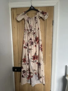 Boohoo Wrap Skirt Shirred Top Off The Shoulder Dress Floral Size 18 - Picture 1 of 3