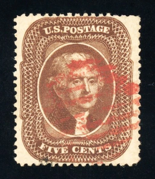 #30A, 5c Brown, USED, Very Fine. bold red grid cancel & sound, 2004 PF cert. - Image 1 of 1