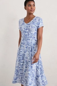 Seasalt Women's Dress - blue Pier View Jersey Dress - Petite - Printed Patchwork - Picture 1 of 6