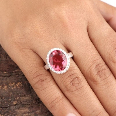 Pink Tourmaline Gemstone 925 Sterling Silver Handmade Jewelry Ring Gift For Mom - Image 1 of 4