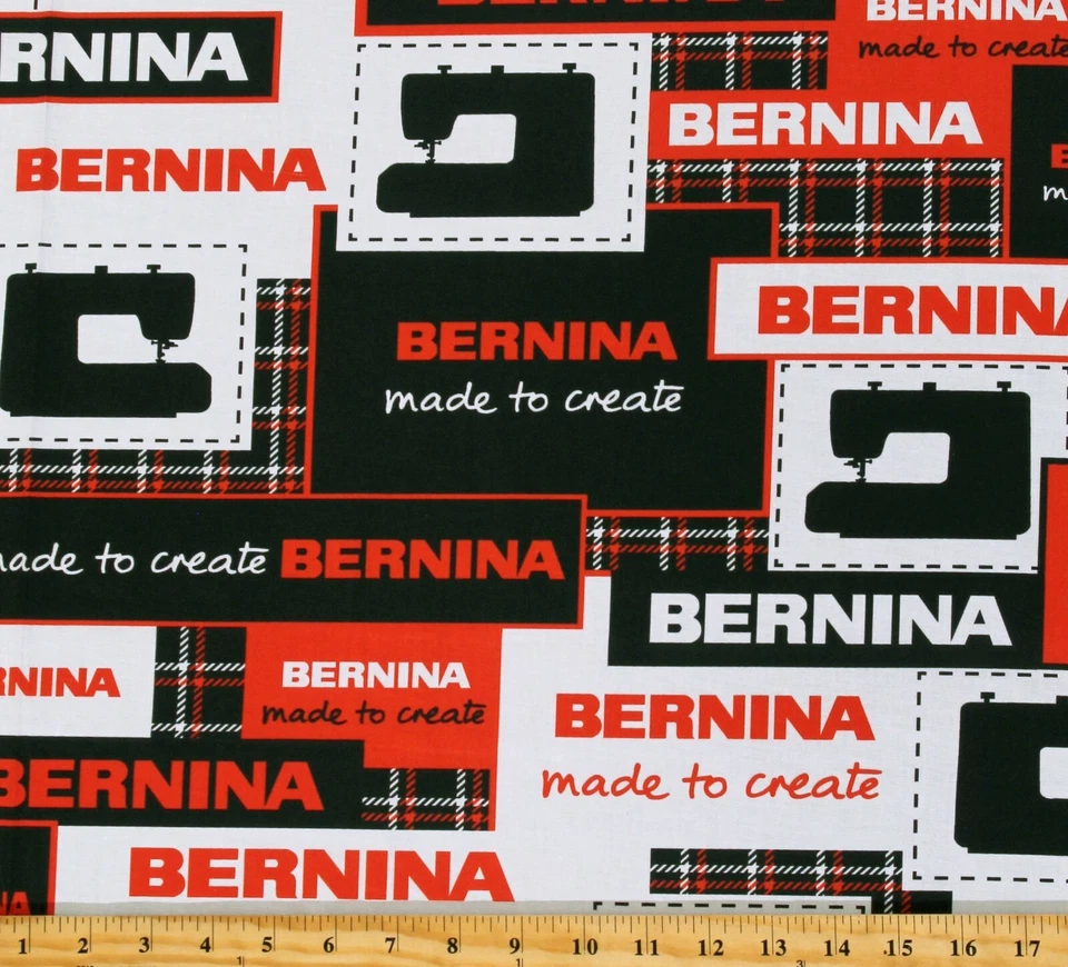 Cotton Bernina Logo Patch Sewing Machines Fabric Print by the Yard D773.28 - Image 1 of 1