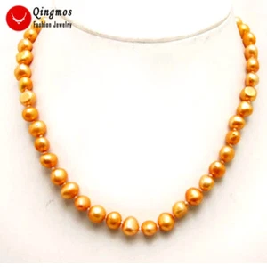 8-9mm Baroque Natural Orange Pearl Necklace for Women Jewelry 17'' Chokers n6268 - Picture 1 of 6