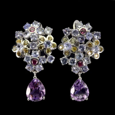 Pendientes de plata de ley 925 pera amatista 10x8 mm joyas de piedras preciosas de tanzanita Foto 1 de 4