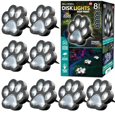 BELL AND HOWELL Bell + Howell Solar Powered Paw Print Disk Lights 8 Pack