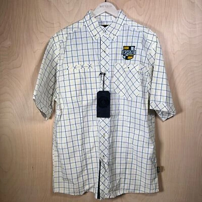 Eight 732 (8732) White / Blue / Yellow Striped Style SS Button Down Men's XL - Image 1 of 4