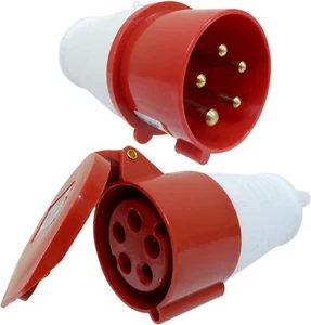 16 Amp 5 Pin Plug and Coupler 3 Phase 400V Weatherproof IP44 Red 16A Industrial - Picture 1 of 1