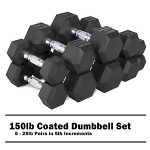 150Ib-550Ib Rubber-Coated Hex Dumbbells, Set Barbell Dumbbell Pair Weight Hand - Picture 1 of 15