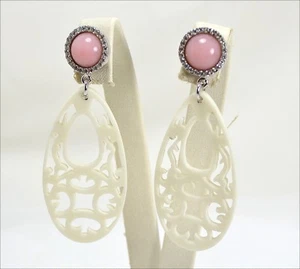 ORECCHINI IN ARGENTO 925 CON ZIRCONI OPALE ROSA E CORNO AGHT 0382 - Foto 1 di 3