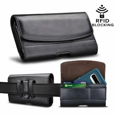 Cell Phone Holster Leather Belt Clip Pouch RFID Wallet Carrying Case Card Slots - Image 1 of 4