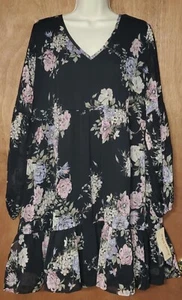 Rewind Gr. XXL schwarz & pastell Blumen Babydoll Kleid Laternenärmel Lagenlook süß - Bild 1 von 4