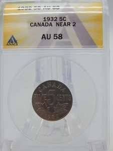 1932 CANADA NEAR 2 AU 58 Details ANACS Canada 5 CENT Silver #BT-199 - Picture 1 of 6