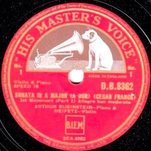 Heifetz; Rubinstein. Franck (Violin sonata). HMV DB 8362-4 (3). NM(-) - Picture 1 of 1