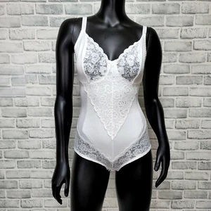Lunaire 36C White Lace Nylon Wirefree Bodysuit Slip Hook Eye Closure Sissy - Picture 1 of 10