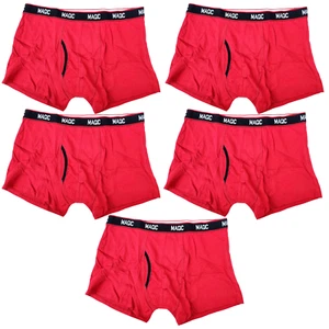5 Pack Mens Magic 95% Pure Cotton Mens Flyfront Stretch Trunks Red - Foto 1 di 5