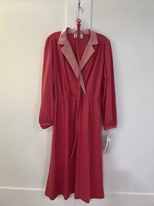 NOS Vintage Country Miss Size 14 Pink Collared Dress Belted Polyester USA - Picture 1 of 5