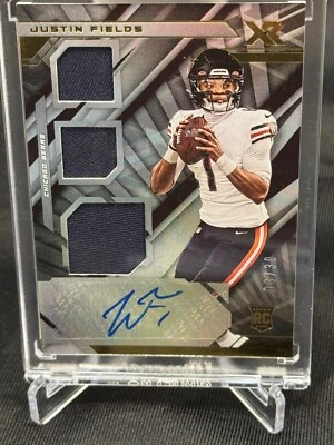 2021 Panini XR RC Triple Swatch Auto Gold #208 Justin Fields #8/30 Rookie RC - Image 1 of 2