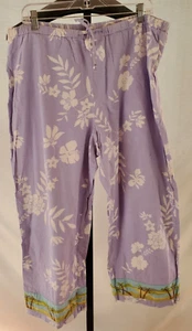 Hearts of Palm Blue Floral Cropped Capri Pants Misses Size 18 XL Elastic Waist - Picture 1 of 7