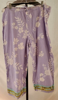 Hearts of Palm Blue Floral Cropped Capri Pants Misses Size 18 XL Elastic Waist - Image 1 of 4