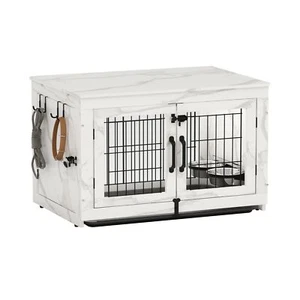 Piskyet Wooden Dog Crate Furniture with 360°Rotatable Removable Dog Bowls, - Picture 1 of 7