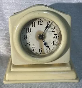 Vintage Art Deco French Ivory (Pyralin Celluloid) LUX Wind-Up Clock {D} - Picture 1 of 11