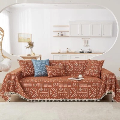 NEW Anthropologie XL Reversible Orange Abstract Tassel Couch Blanket 70" x 135" - Image 1 of 4