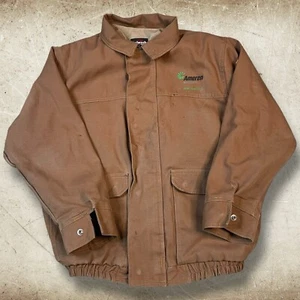 Bulwark FR Canvas Jacket Mens L Brown Heavyweight Bomber Snap Zip Closure - Picture 1 of 11