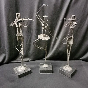 3 Vintage BRUTALIST CAST BRONZE ABSTRACT Ballerina Music SCULPTURES MARBLE BASES - Picture 1 of 8