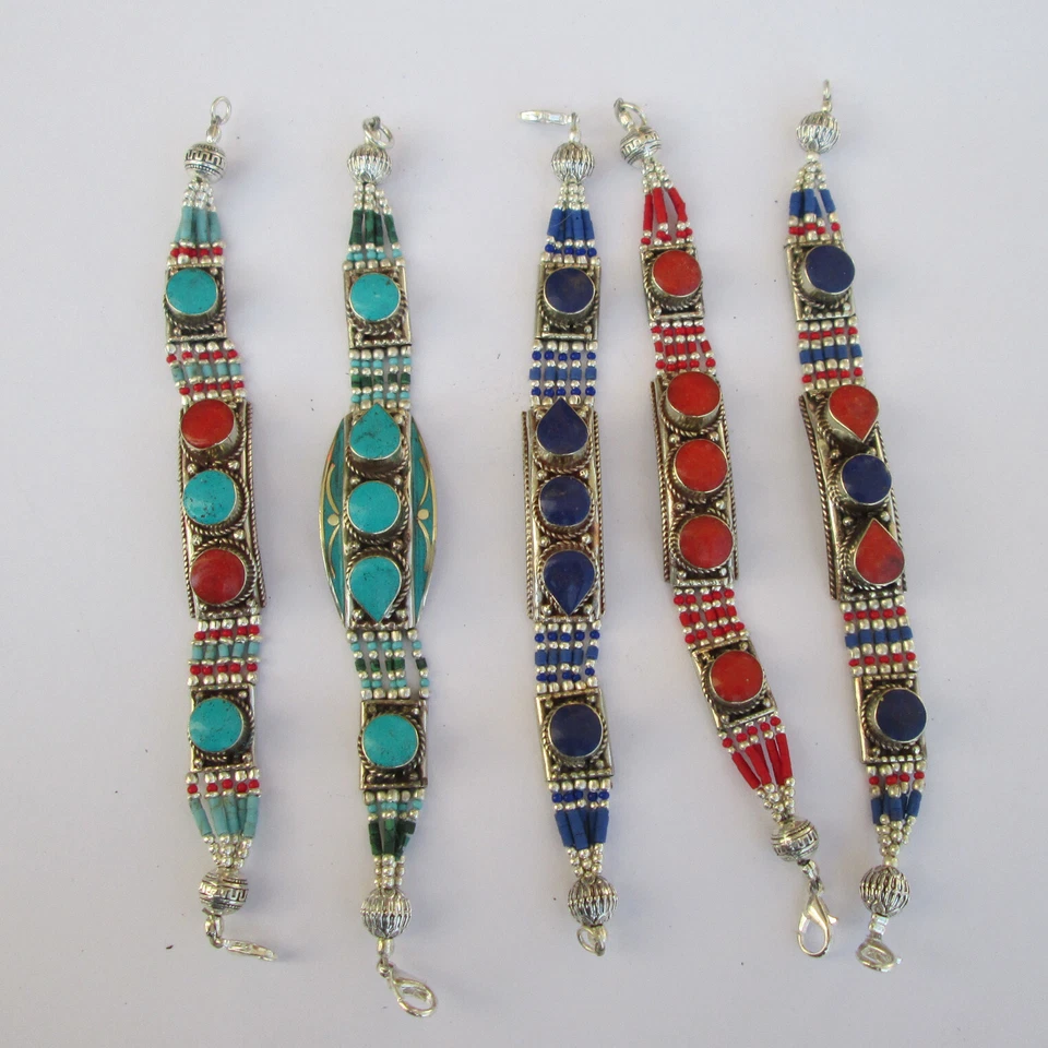 Handmade statement boho multicolor design and stones gemstone 5 Bracelets Lot - Image 1 of 4
