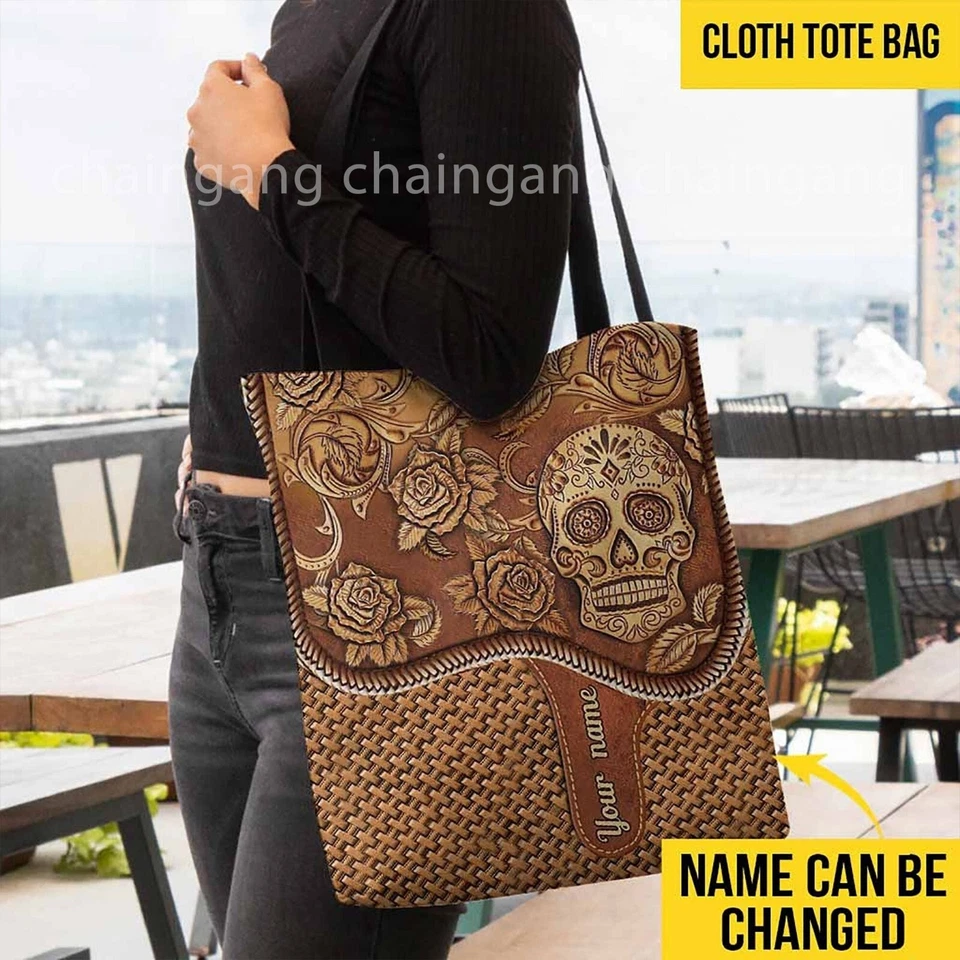 Bolso de Mano Personalizado Floral Calavera, Único Calavera Flores Amantes Bolso de Mano Regalo Foto 1 de 1