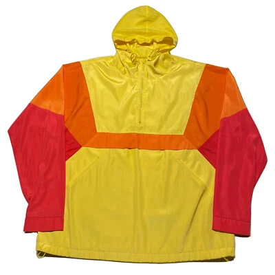 Forever 21 Windbreaker Jacket Mens Large Red Orange Yellow 1/4 Zip Streetwear - Image 1 of 4