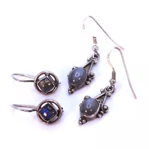 2 Paar Sterling Silber 925 Ohrringe Labradorit Edelstein Bali Stil baumelt - Bild 1 von 11