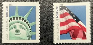 2010 Scott #4561-62 Forever - LADY LIBERTY & FLAG - Set of Booklet Singles - MNH - Picture 1 of 1