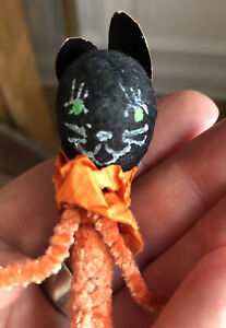 Vintage Halloween Pipe Cleaner Scaredy Black Cat Adorable