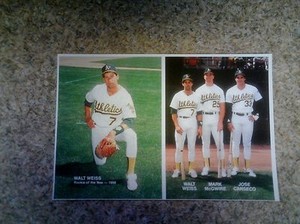 1990 MOTHER'S COOKIE 2 CARD PANEL JOSE CANSECO MCGWIRE WEISS ROOKIE OF YEAR A'S