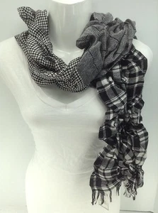Women's RALPH LAUREN Black 3 Pattern 70% WOOL Blend Scarf - $55 MSRP  - Picture 1 of 9
