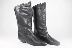 Women's Boots Leather Reptile Optics Black Size 38 True Vintage 90s - Picture 1 of 12