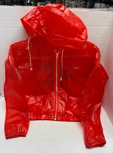 STRAWBERRY SHORTCAKE Red Vinyl Child's Rain Slicker w/Hood Pockets Size M/10-12 - Picture 1 of 9