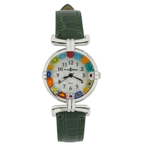 "Reloj redondo multicolor de cristal de Venecia Murano Millefiori cristal tono plateado - 1" - Imagen 1 de 5