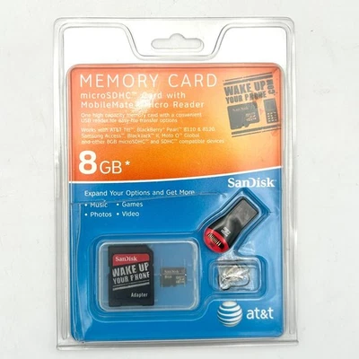 NEW AT&T SanDisk 8GB MicroSDHC Memory Card with MobileMate Micro Reader - Image 1 of 4