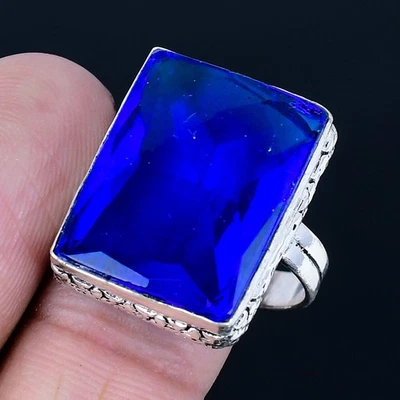 Кольцо ручной работы с лондонским голубым топазом покрытие серебро 925 размер США 6,5 - Изображение 1 из 3