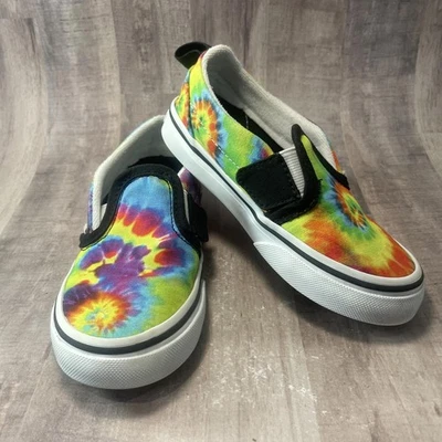 Zapatillas sin cordones Vans Tie Dye para niños pequeños talla 10 correa colorida brillante usadas en excelente estado Foto 1 de 4