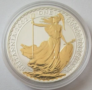 Großbritannien 2 Pounds 2002 Britannia 1 Oz Silber Gilded / Vergoldet - Bild 1 von 2