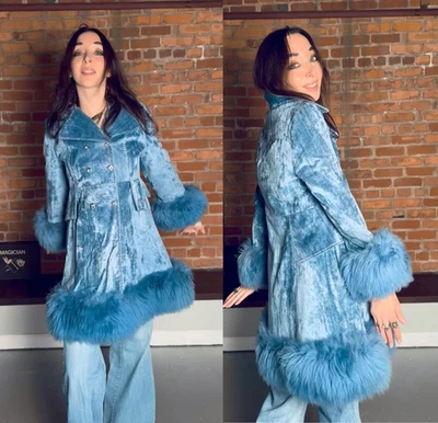 Abrigo TERCIOPELO De Colección Años 60 70 Penny Lane AZUL Hippie PARRERA CARNABY MOD Piel S M Foto 1 de 4