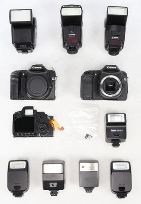 Lot of Canon Camera Bodies and flashes for Parts and or Repair only - Image 1 of 4