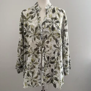 Harve Benard Shirt Damen 2XL weiß grün Leinen Baumwolle Knopfleiste Blumen Tunika - Bild 1 von 10