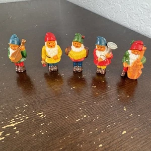 Vintage Plastic Gnomes Musician Elves 1950s Hong Kong Cake Toppers Set Decorate - Picture 1 of 11