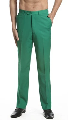 CONCITOR Men's Dress Pants Trousers Flat Front Slacks EMERALD GREEN Color 32 - Image 1 of 2