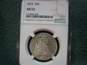 1875 USA Silbermünze sitzende Freiheit Half Dollar bewertet von NGC AU 53 - Bild 1 von 4